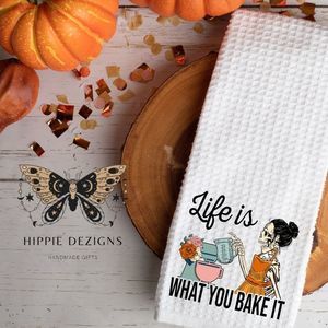 Life Is What You Bake It Skeleton Kitchen Towel | Fall Tea Towel